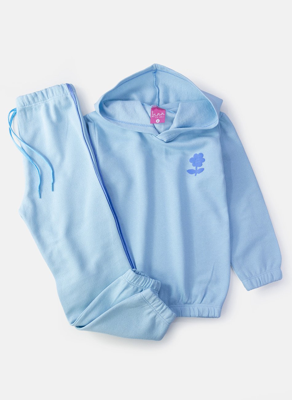 Conjunto Infantil Menina Moletom Love Flower Azul 0409 - Laluna