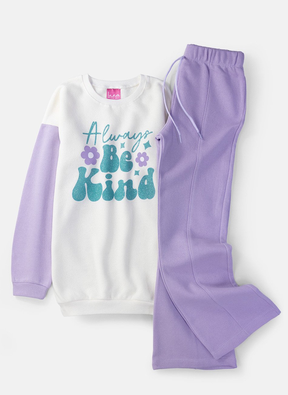 Conjunto Infantil Menina Moletom Be Kind Lilás 0427 - Laluna