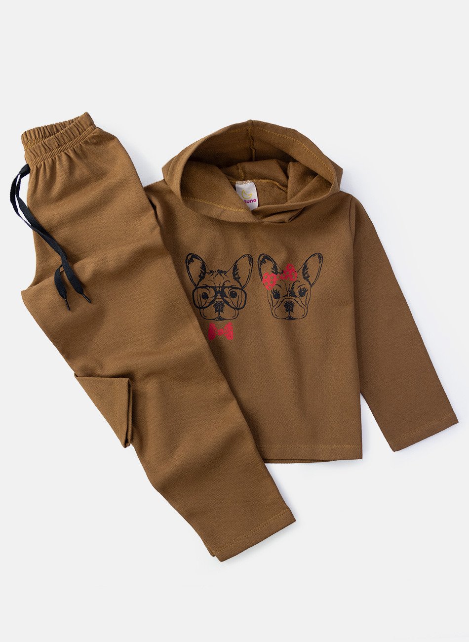 Conjunto Infantil Menina Moletom Cachorrinhos Marrom 0389 - Laluna