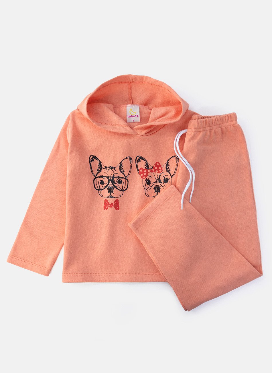 Conjunto Infantil Menina Moletom Cachorrinhos Pêssego 0389 - Laluna