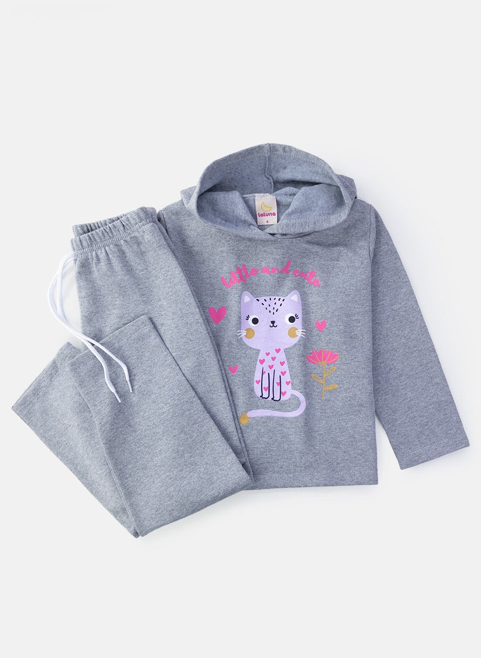 Conjunto Infantil Menina Moletom Little And Cute Mescla 0381 - Laluna