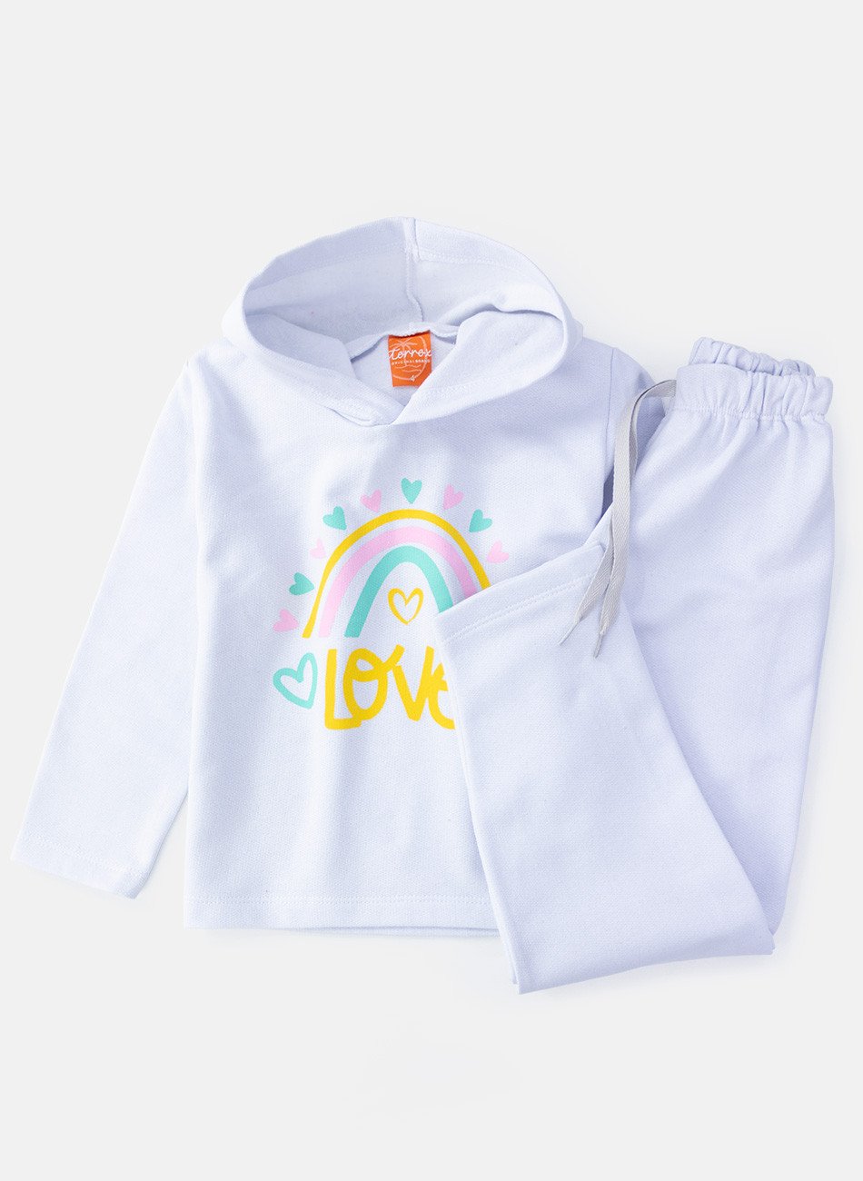 Conjunto Infantil Menina Moletom Love Branco 139 - Torrox