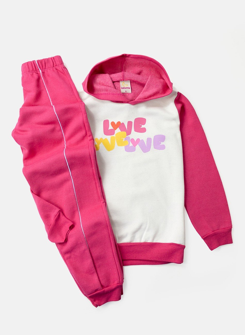 Conjunto Infantil Menina Moletom Love Pink 0201 - Laluna