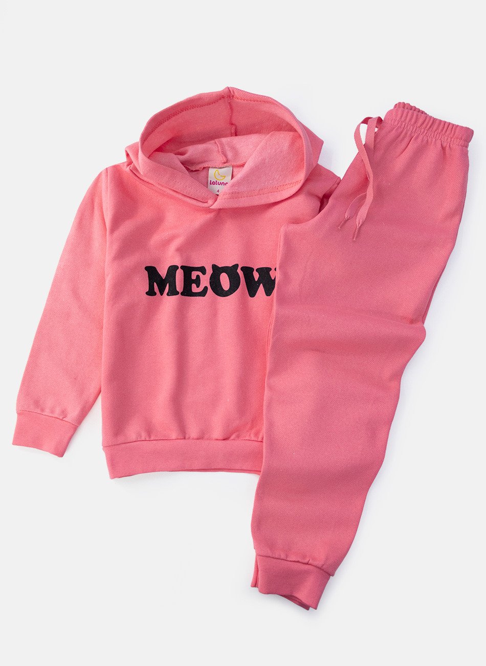 Conjunto Infantil Menina Moletom Meow Rosa 138 - Laluna