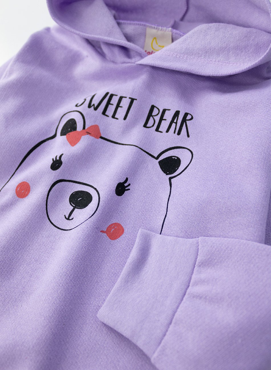 Conjunto Infantil Menina Moletom Sweet Bear Lilás 0382 - Laluna