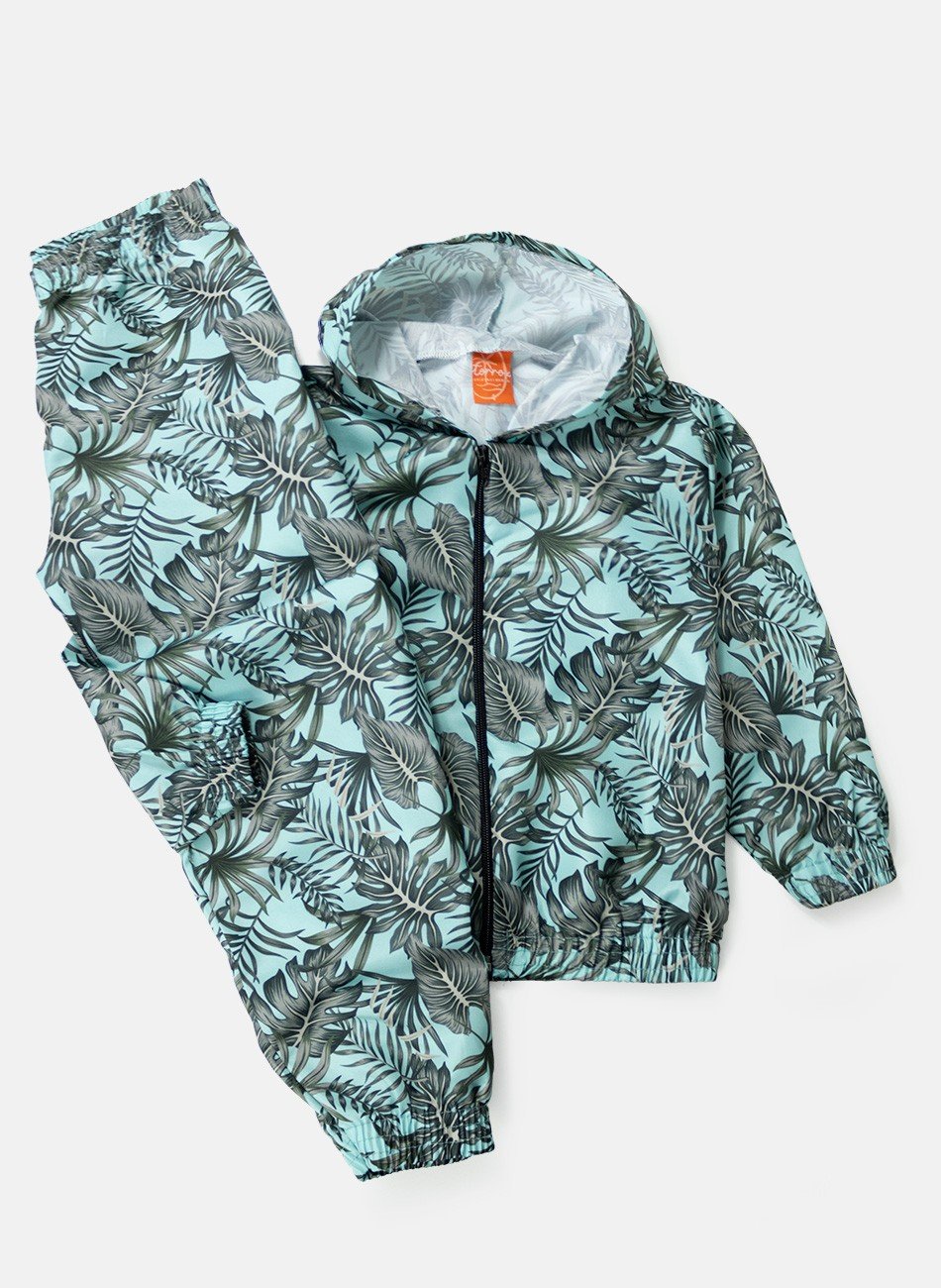 Conjunto Infantil Menino Corta Vento C/Capuz Folhagens Verde Água 642 - Torrox