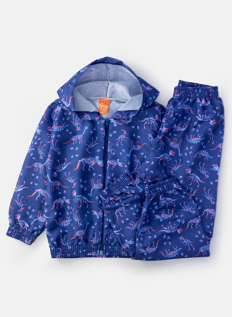 Conjunto Infantil Menino Corta Vento C/Capuz Fóssil Dinos Marinho 0142 - Torrox