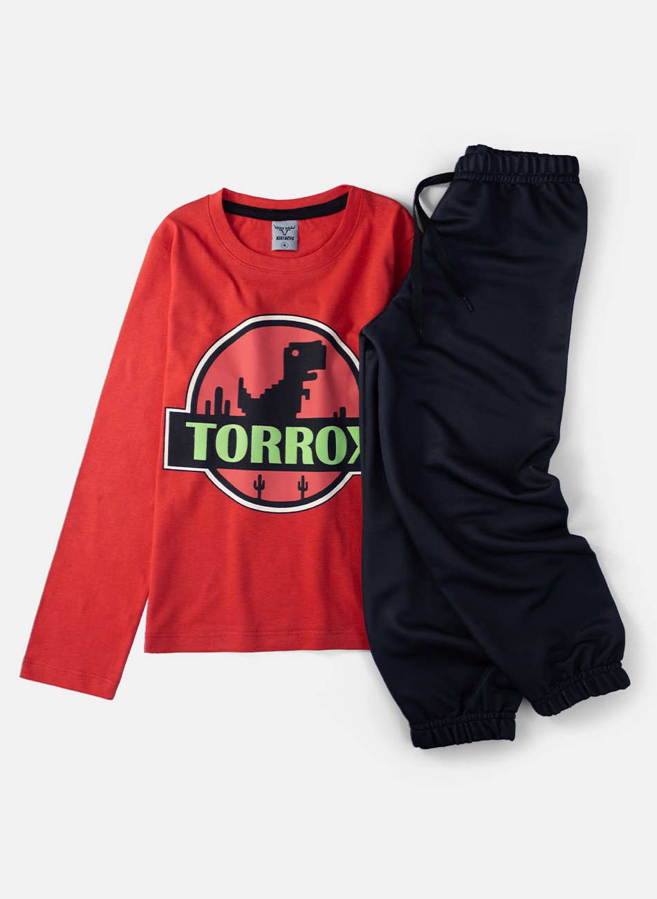 Conjunto Infantil Menino Meia Estação Dino Torrox Vermelho 0687 - Keki Boys