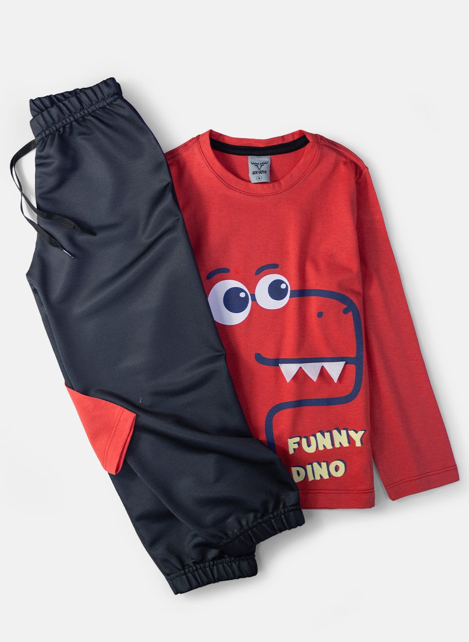 Conjunto Infantil Menino Meia Estação Funny Dino Vermelho 0331 - Keki Boys