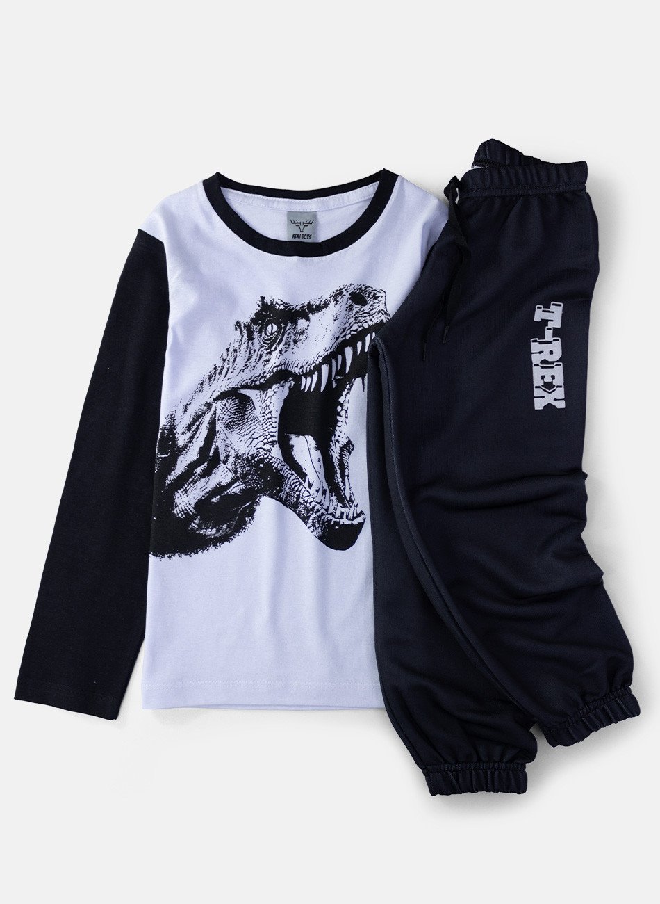 Conjunto Infantil Menino Meia Estação T-Rex Branco 070 - Keki Boys