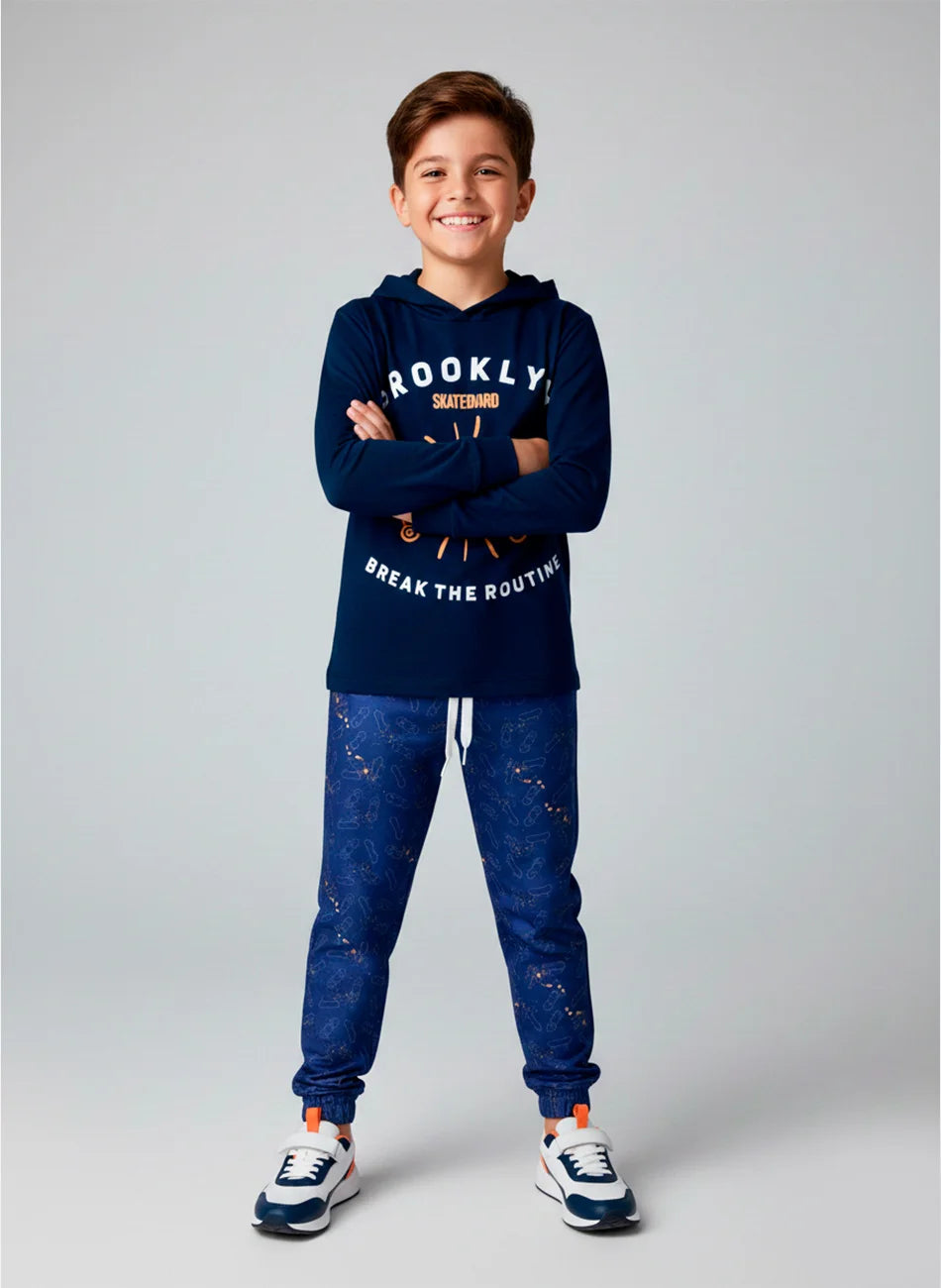 Conjunto Infantil Meia Estação Menino C/Capuz Skate Brooklyn Marinho 0475 - Keki Boys