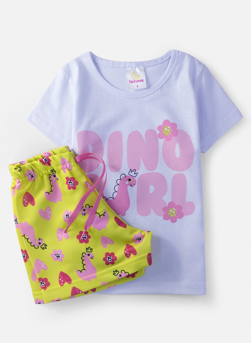 Conjunto Infantil Menina Dino Girl Branco 0717 - Laluna