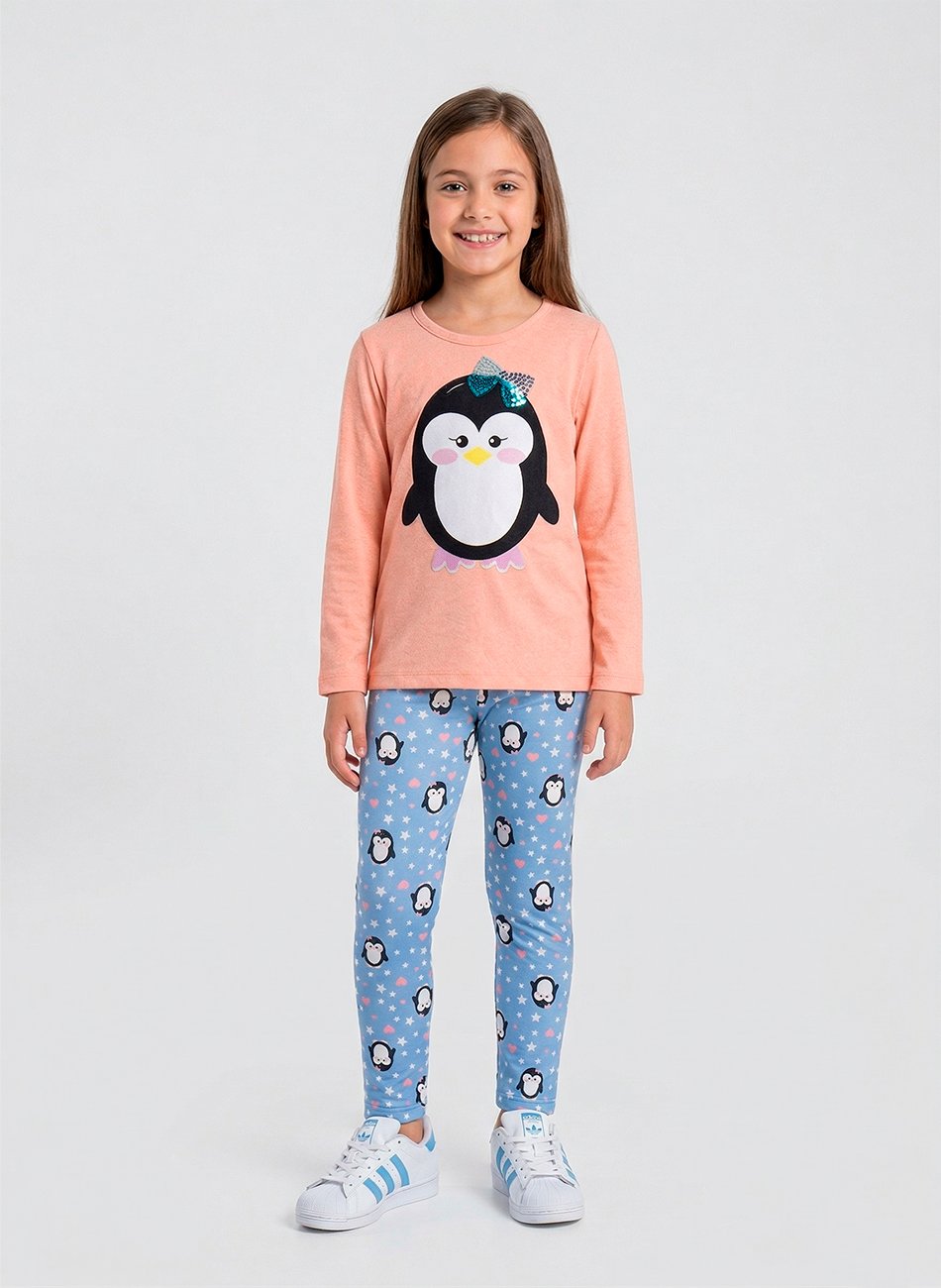 Conjunto Infantil Menina Meia Estação Pinguim 352 - Laluna