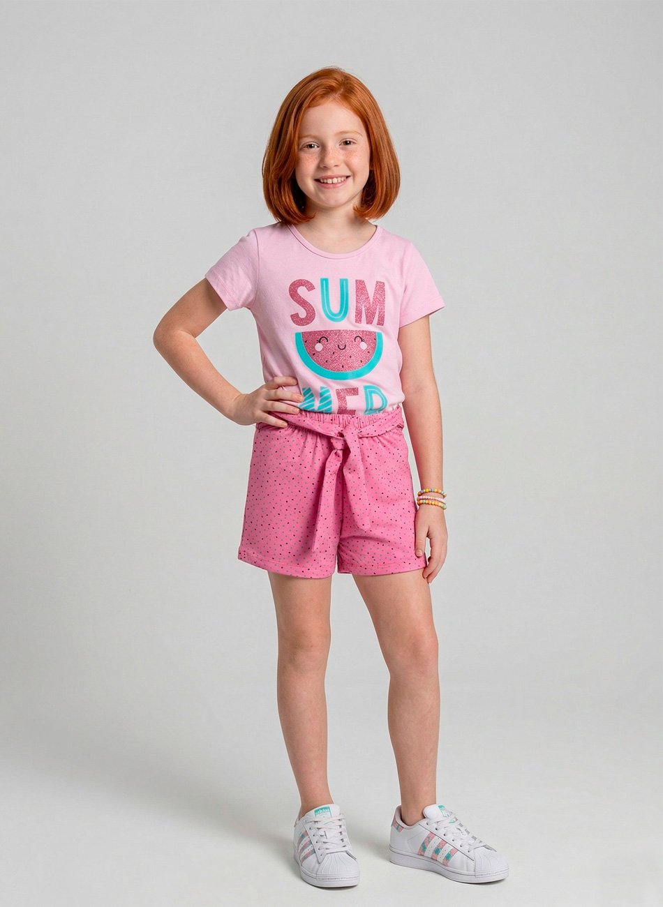 Conjunto Infantil Menina Summer Melancia Rosa 0754 - Laluna