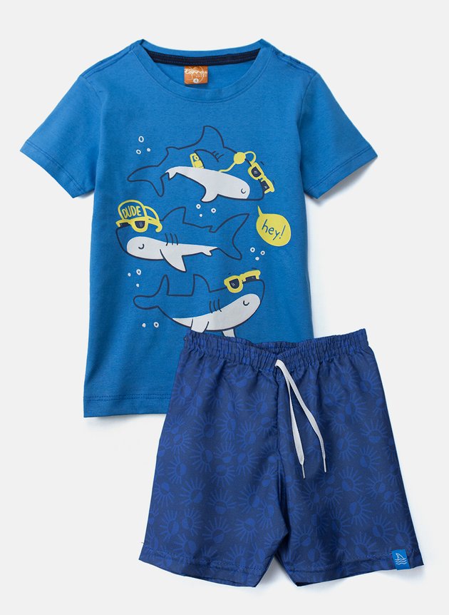 Conjunto Infantil Menino Tubarões Hey Azul 0392 - Torrox
