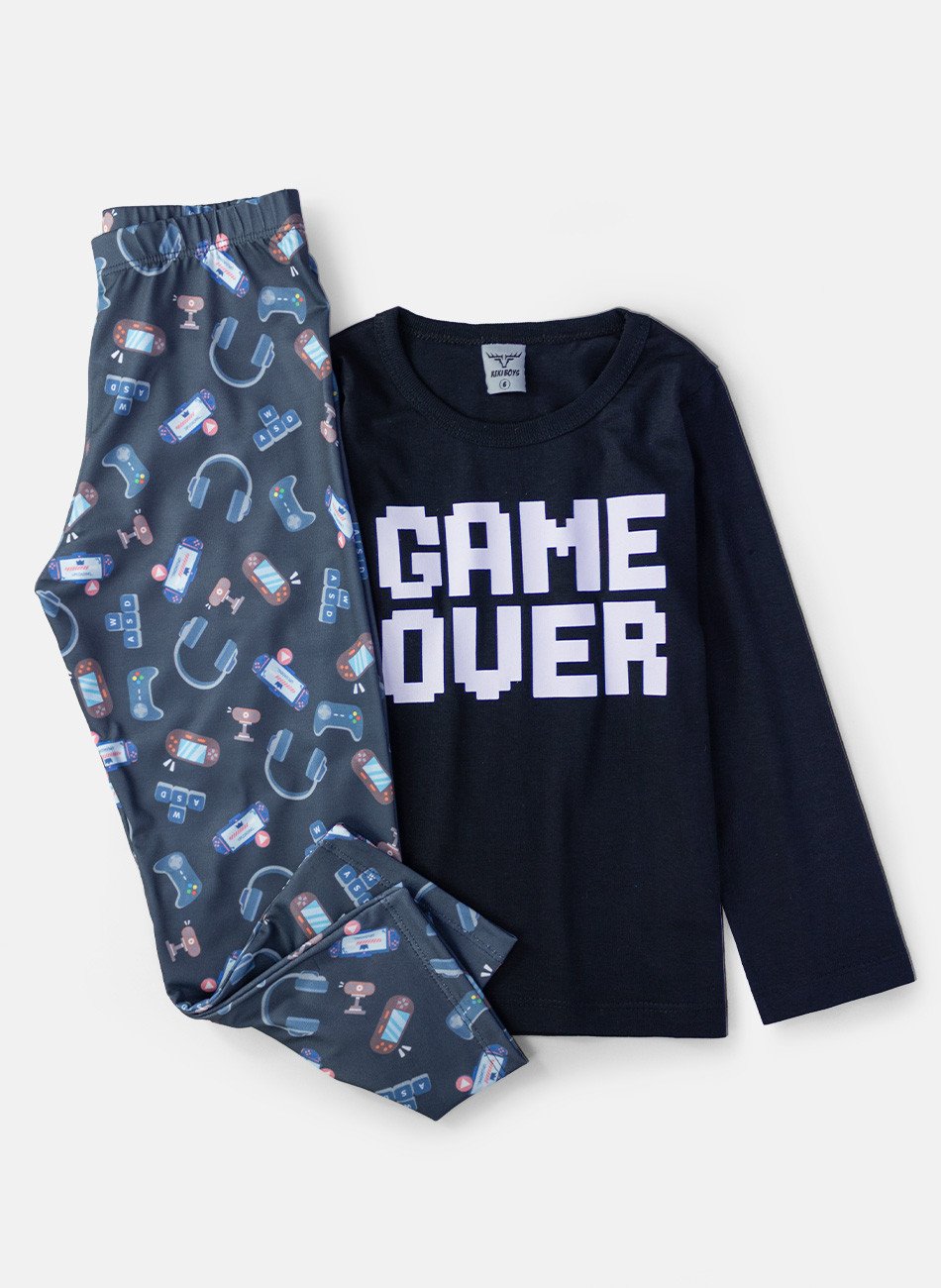 Pijama Infantil Menino Game Over Preto 004 - Keki Boys
