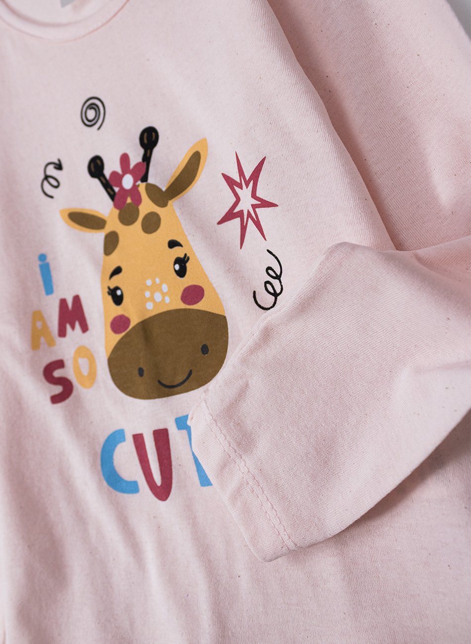 Conjunto Infantil Menina Meia Estação Cute Girafa Rosa 0629 - Laluna