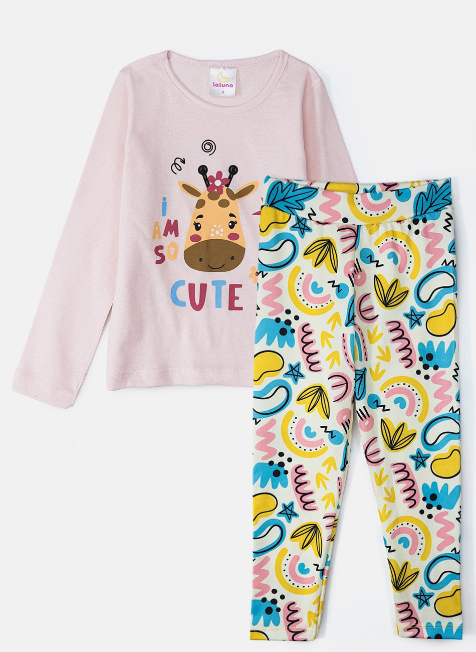Conjunto Infantil Menina Meia Estação Cute Girafa Rosa 0629 - Laluna