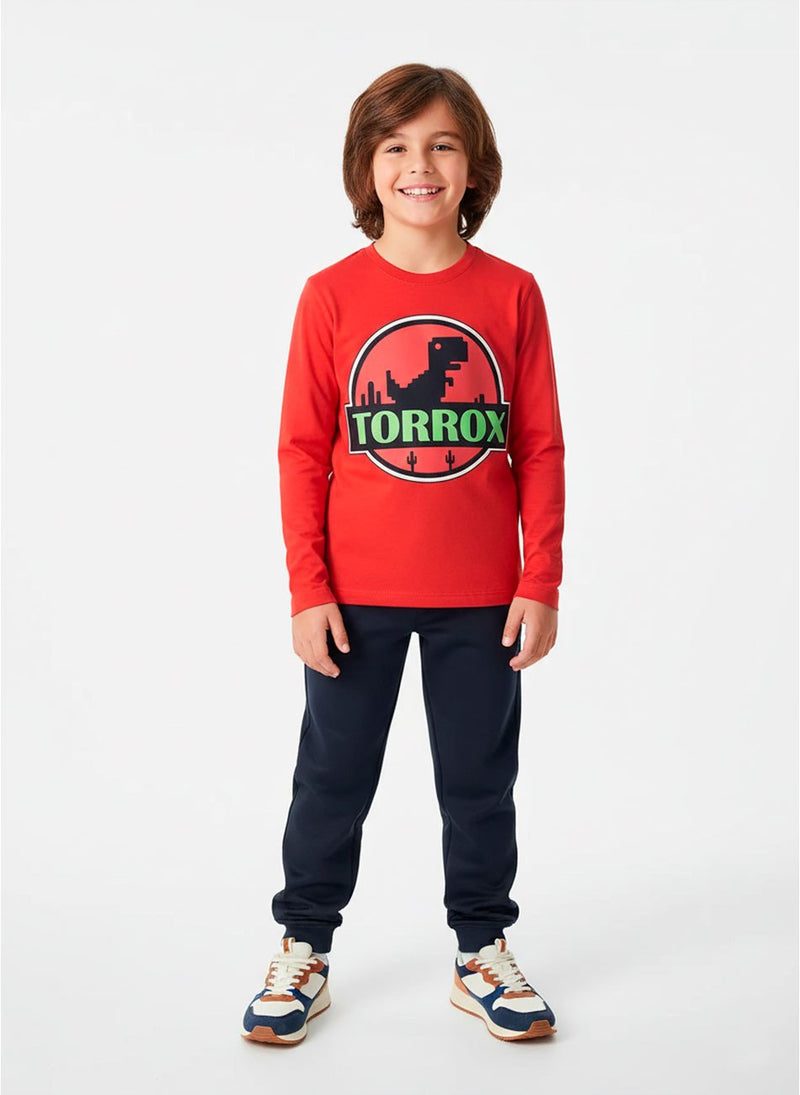 Conjunto Infantil Menino Meia Estação Dino Torrox Vermelho 0687 - Keki Boys