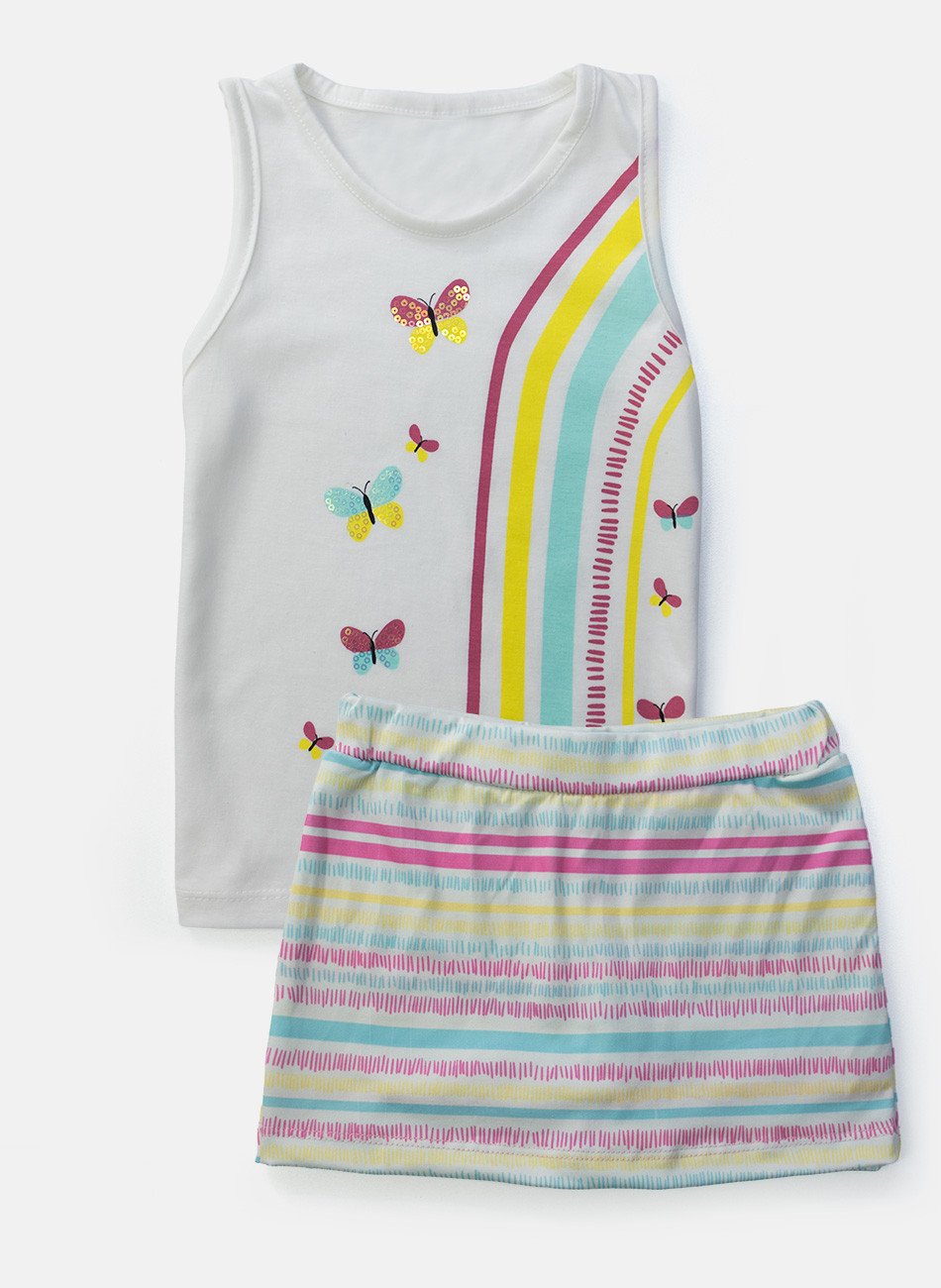 Conjunto Infantil Menina Borboletas Creme 0711 - Laluna