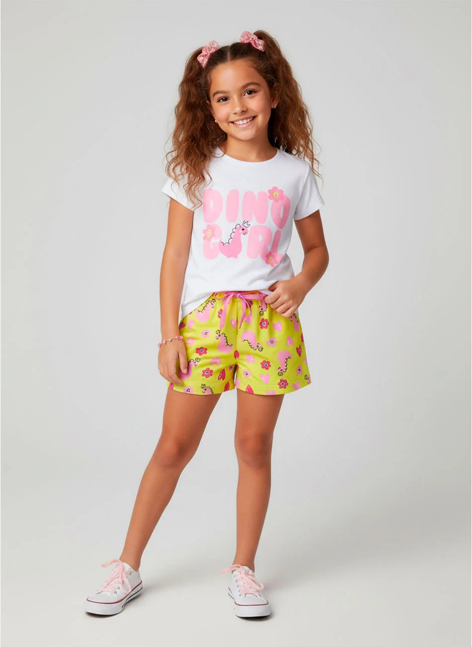 Conjunto Infantil Menina Dino Girl Branco 0717 - Laluna