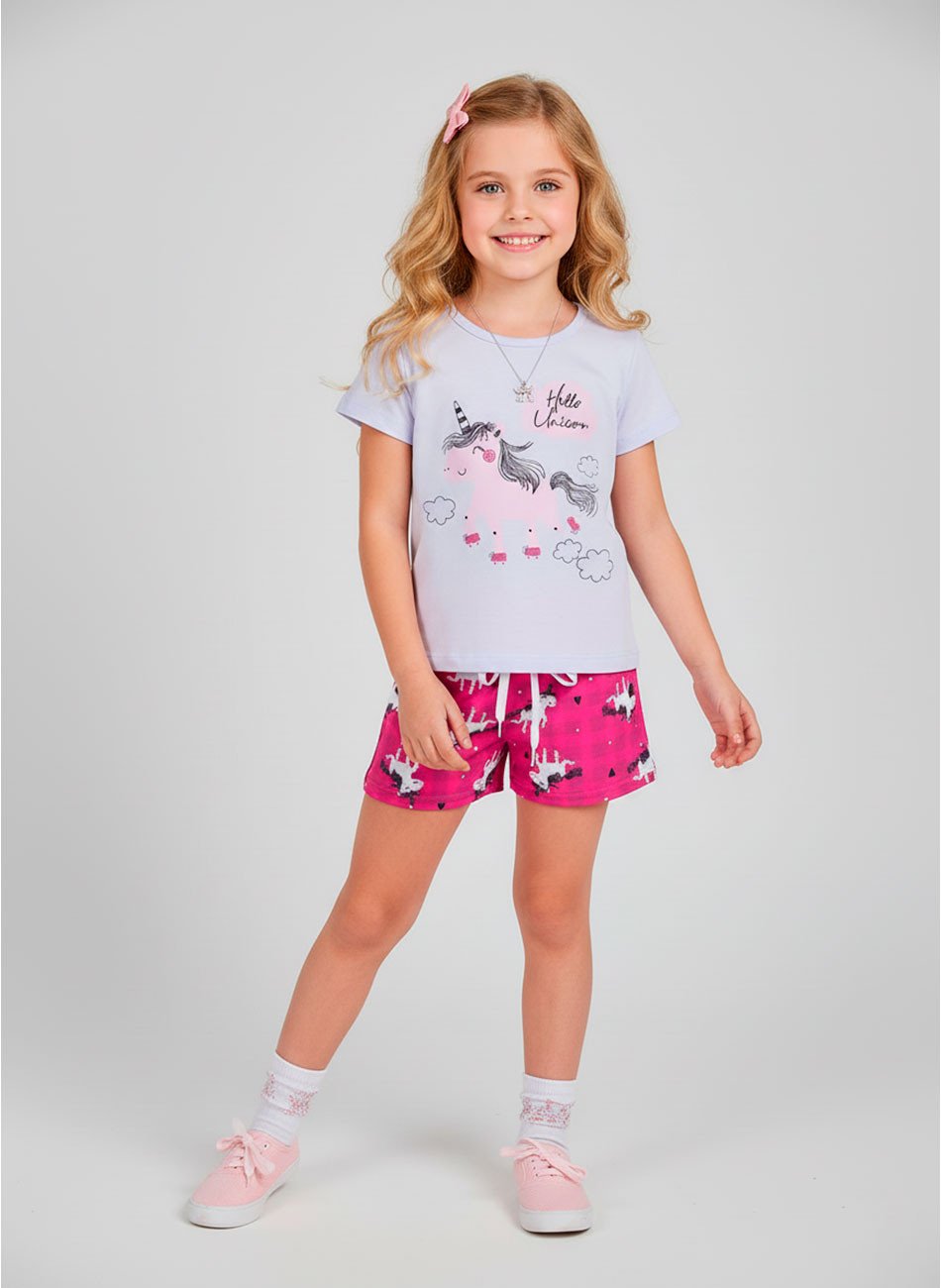 Conjunto Infantil Menina Hello Unicorn Branco 0723 - Laluna