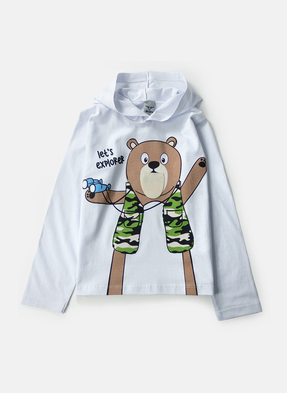 Conjunto Infantil Meia Estação Menino C/Capuz Urso Binóculo Branco 0138 - Keki Boys