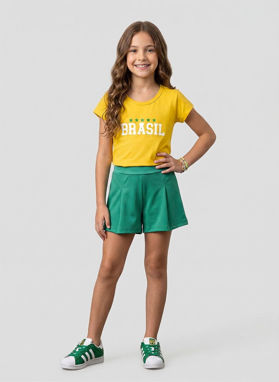 Conjunto Infantil Menina Copa do mundo Verde 466 - Laluna