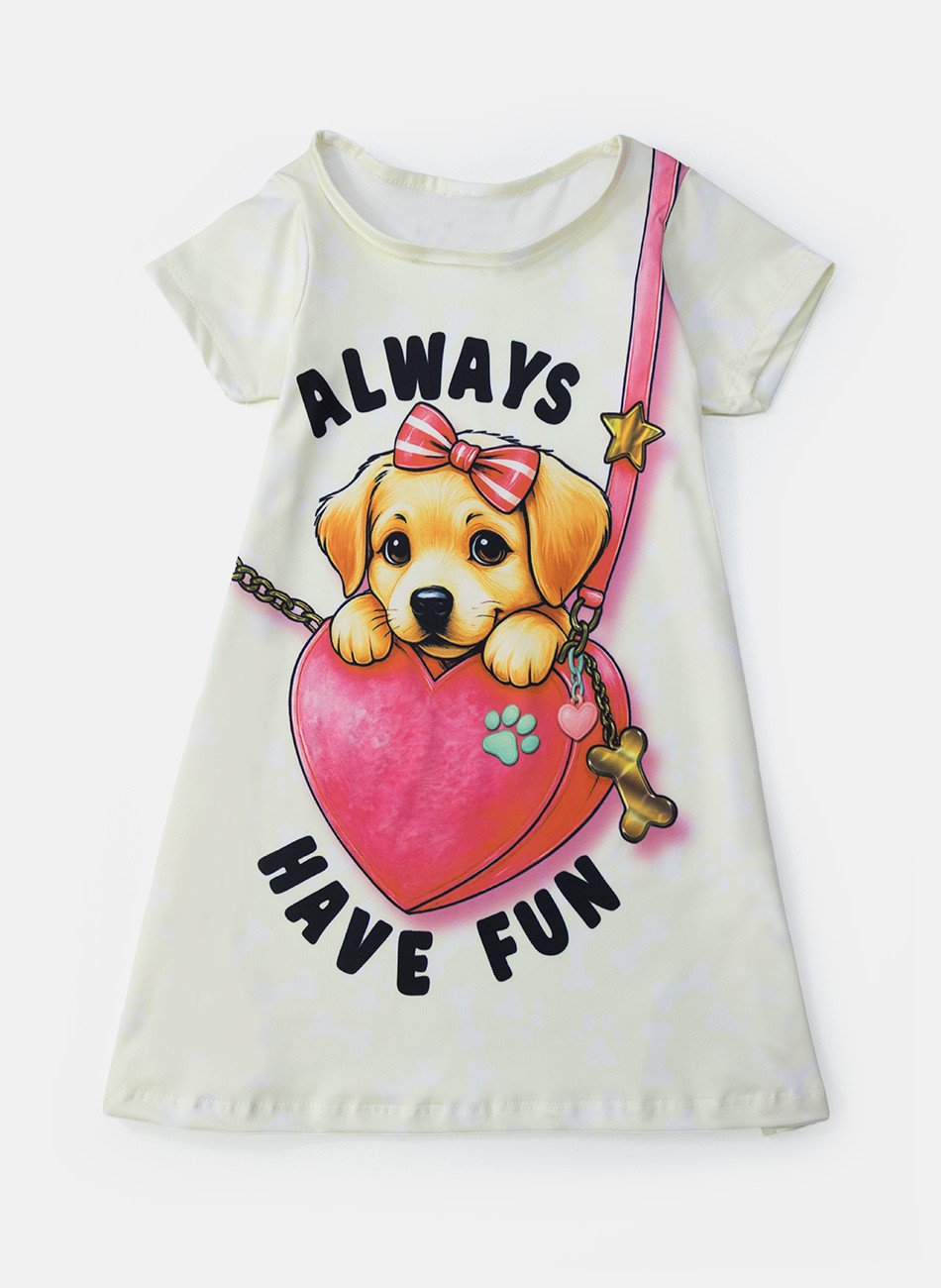 Vestido Infantil Manga Curta Always Have Fun Creme 234 - Laluna