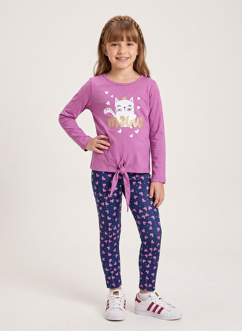 Conjunto Infantil Menina Meia Estação Meow Rosa 0445 - Laluna