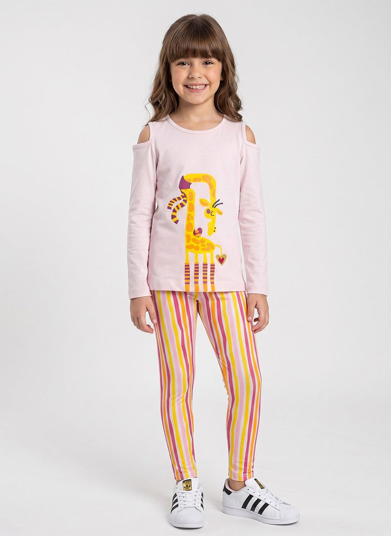 Conjunto Infantil Menina Meia Estação Girafa Rosa Bebê 354 - Laluna