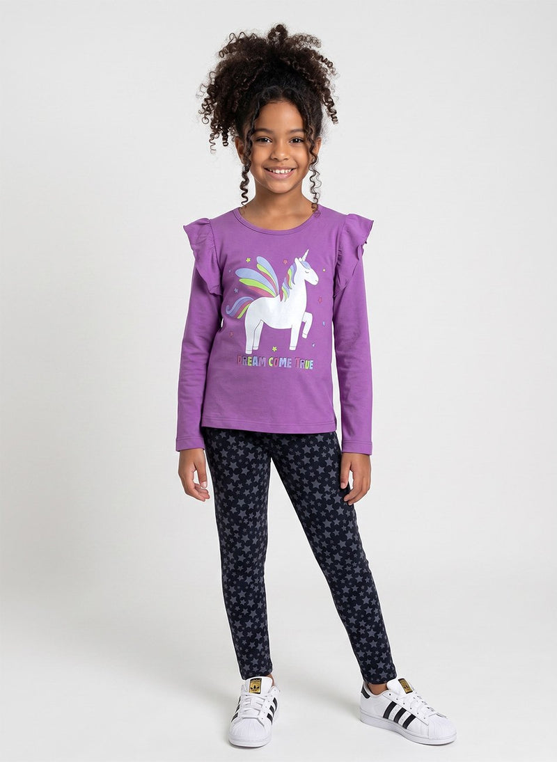 Conjunto Infantil Menina Meia Estação Unicórnio Dream Lilás 0461 - Laluna