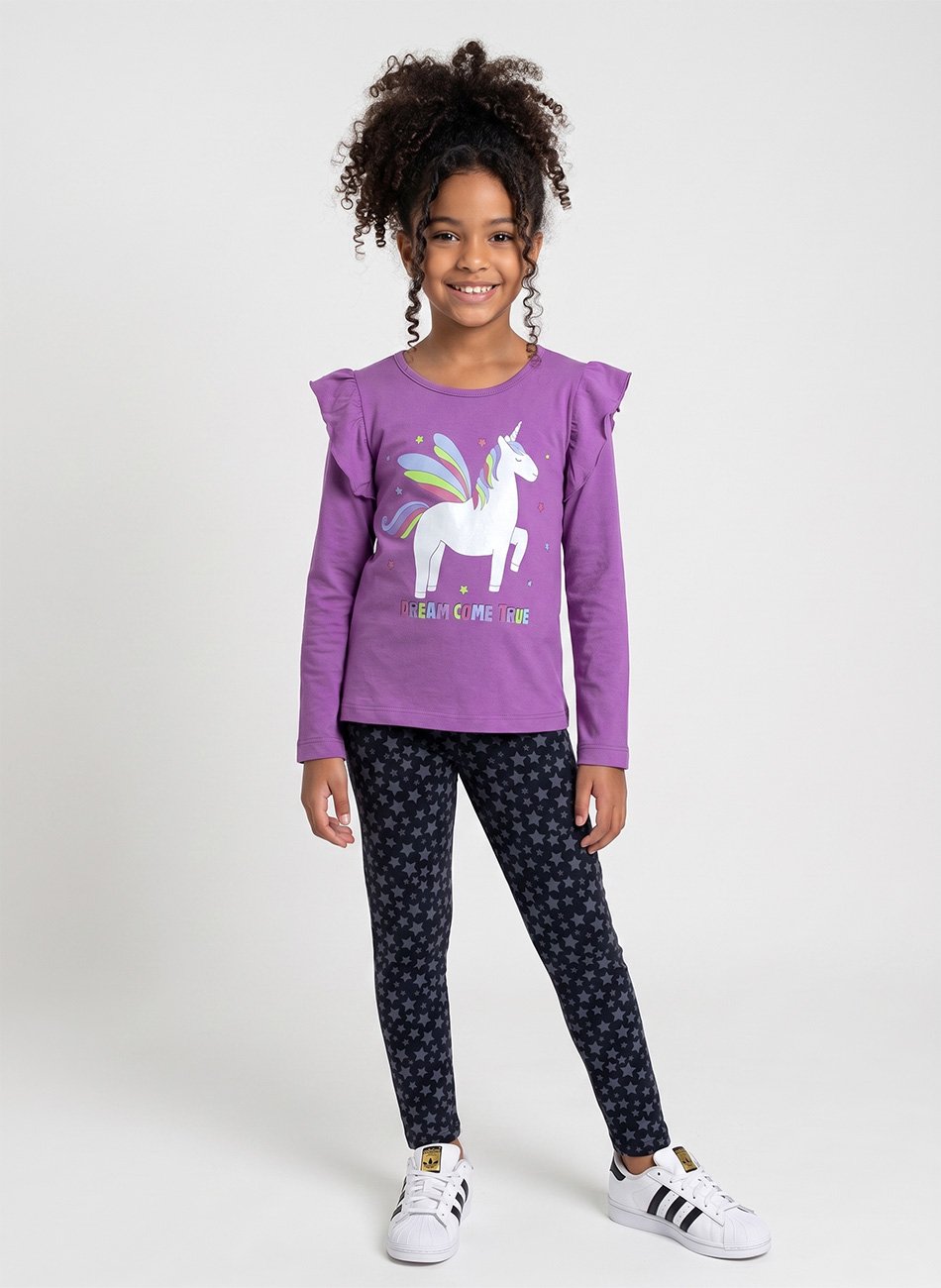 Conjunto Infantil Menina Meia Estação Unicórnio Dream Lilás 0461 - Laluna