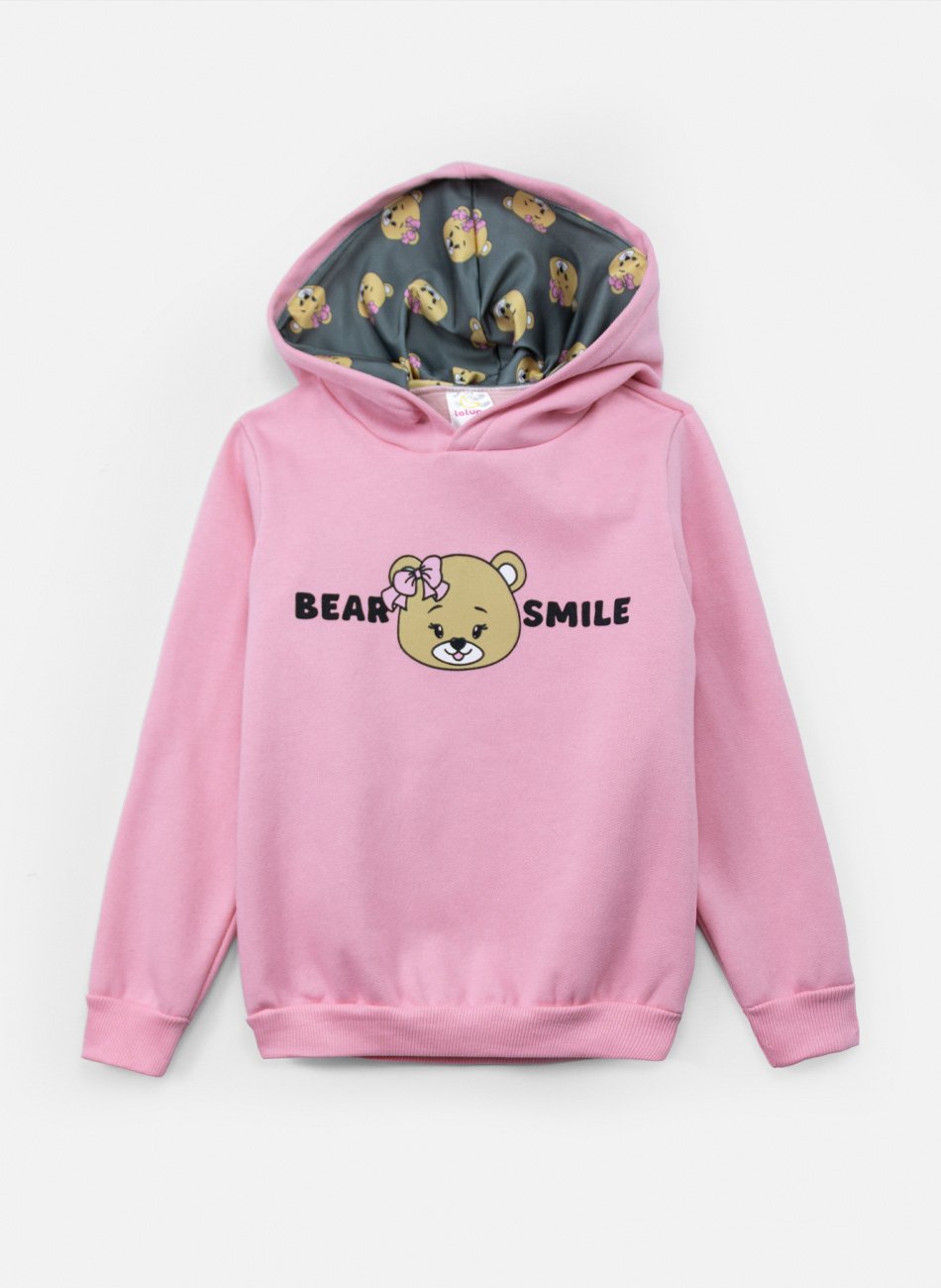 Conjunto Infantil Menina Moletom Bear Smile Rosa - Laluna