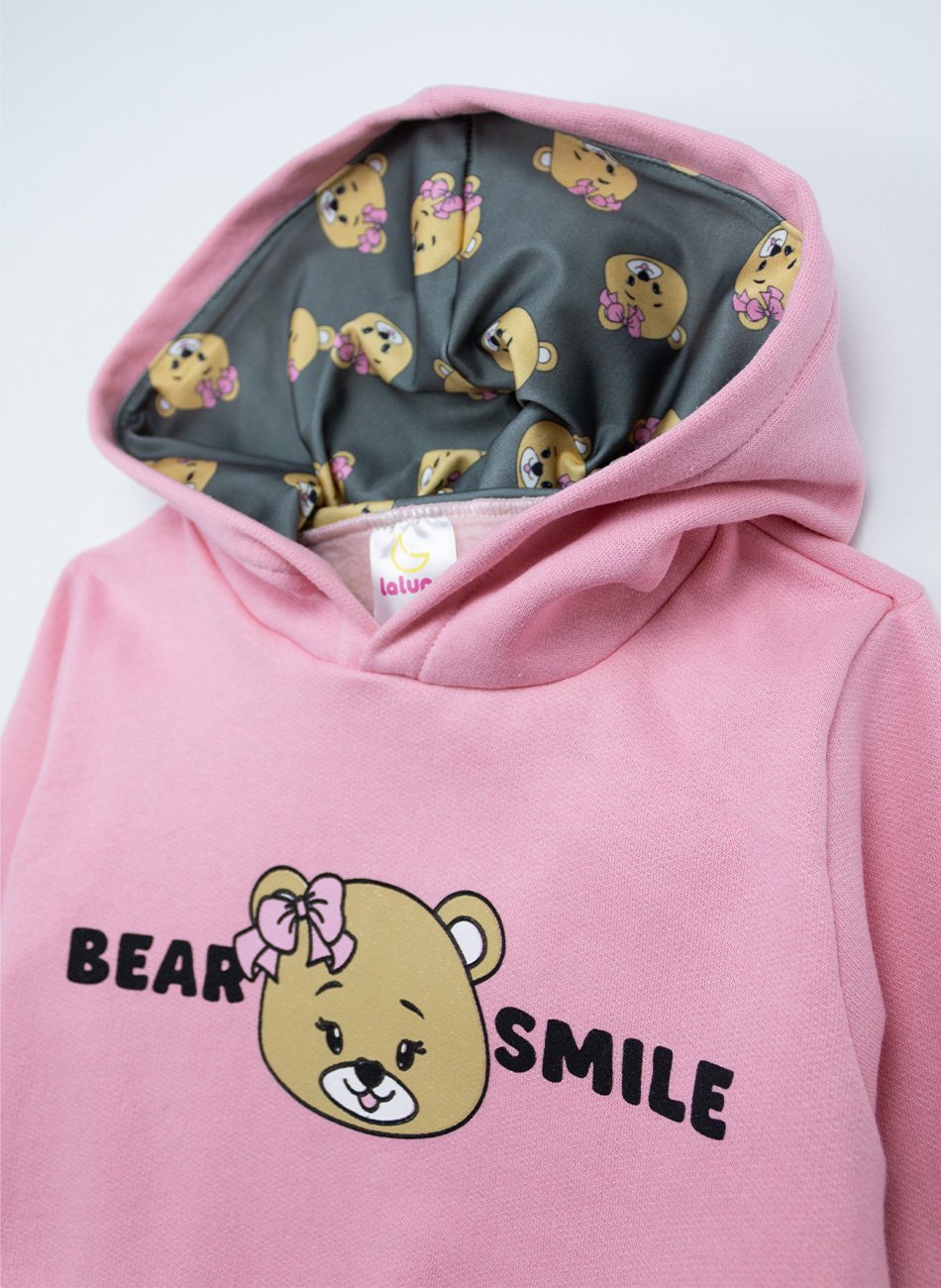 Conjunto Infantil Menina Moletom Bear Smile Rosa - Laluna