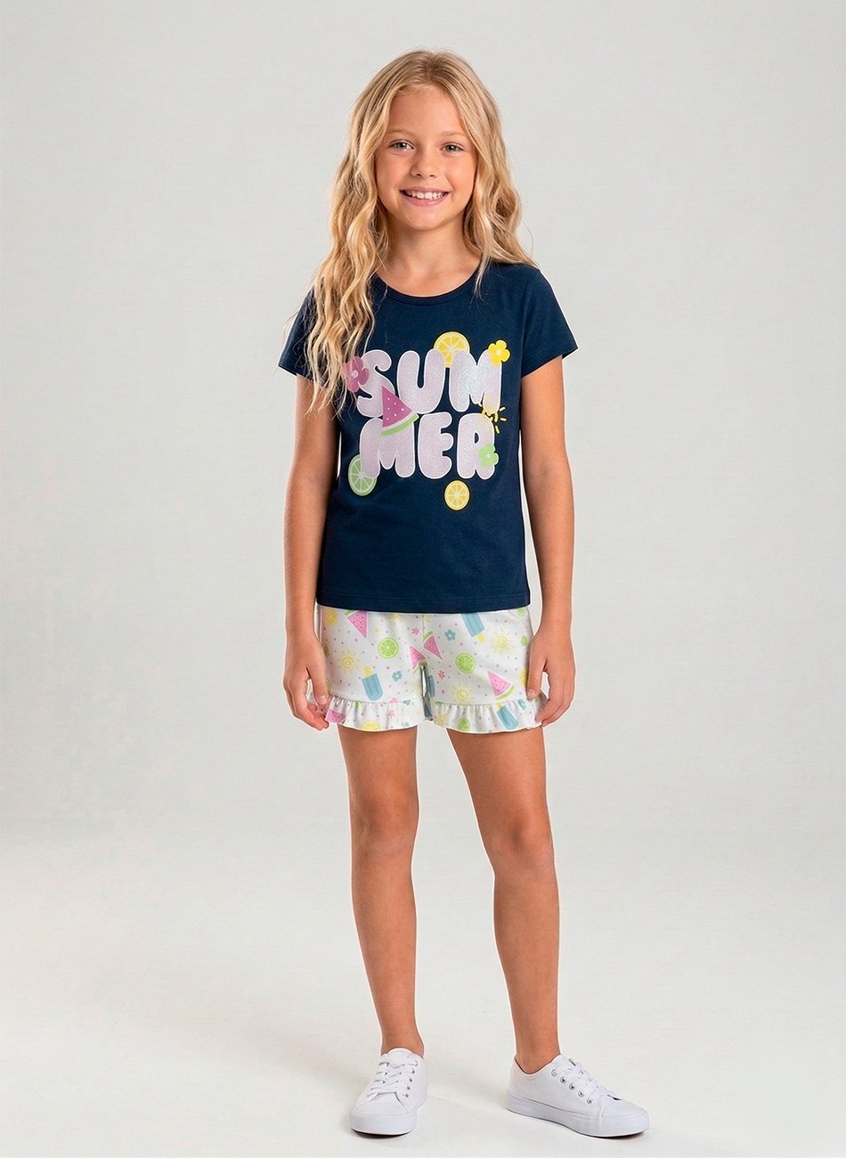 Conjunto Infantil Menina Summer Marinho 0724 - Laluna