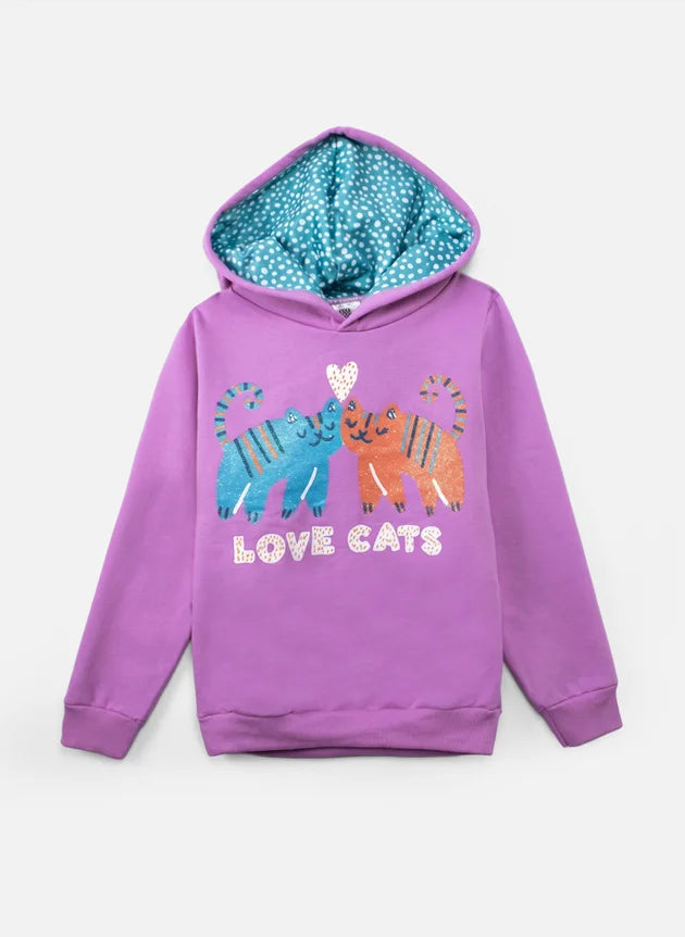 Conjunto Infantil Menina Moletom C/Capuz Love Cats 439 - Laluna