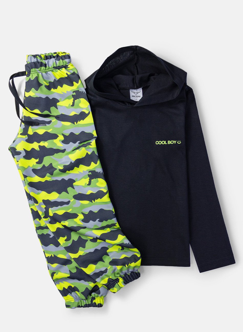 Conjunto Infantil Meia Estação Menino com Capuz Cool Boy Preto/Verde 0154 - Keki Boys