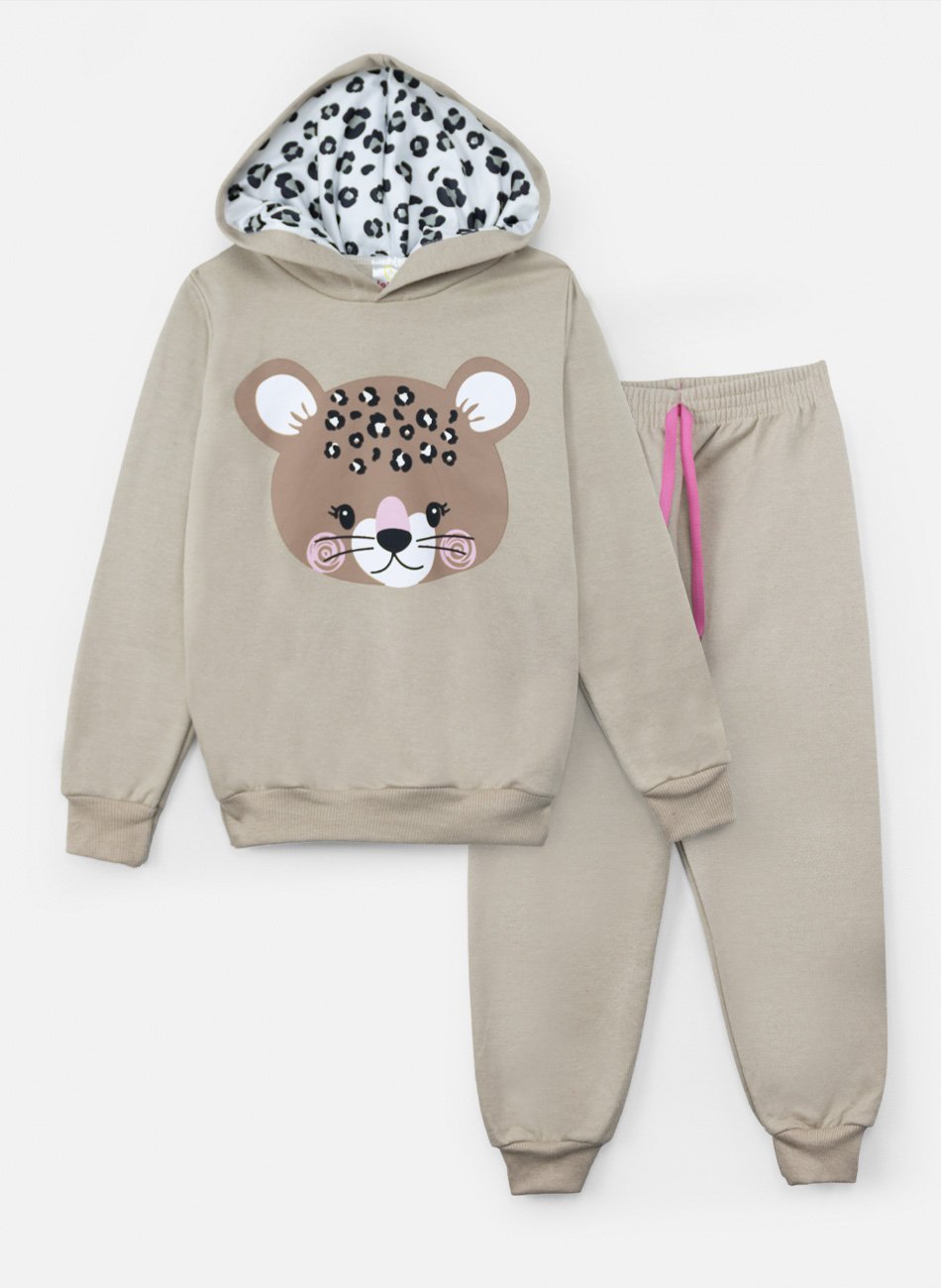 Conjunto Infantil Menina Moletom C/Capuz Onça de Laço 437 - Laluna