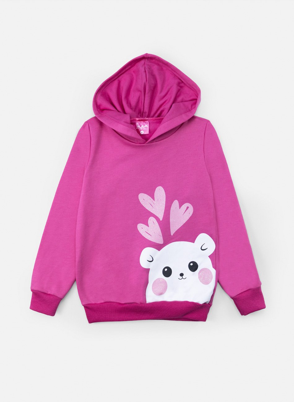 Conjunto Infantil Menina Moletom C/Capuz Conjunto Corações e Ursinhos Pink 414 - Laluna