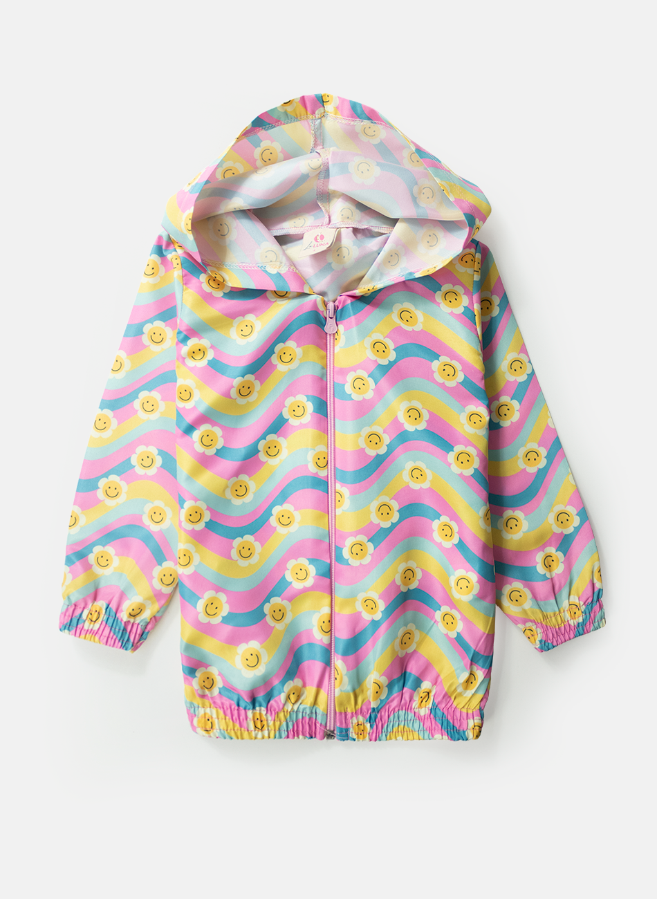 Conjunto Infantil Menina Corta Vento C/Capuz Margaridas Rosa 0184 - Laluna
