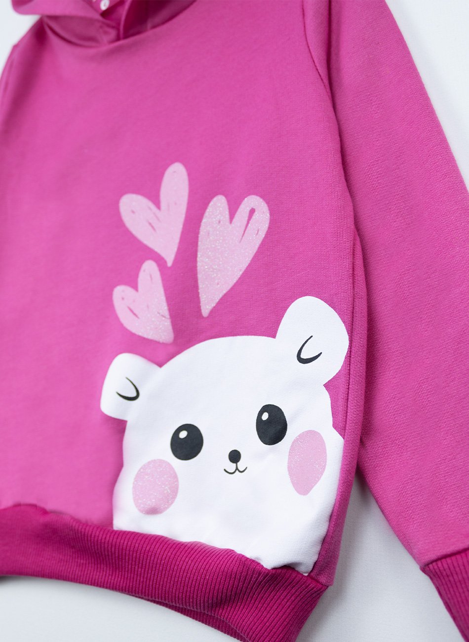 Conjunto Infantil Menina Moletom C/Capuz Conjunto Corações e Ursinhos Pink 414 - Laluna