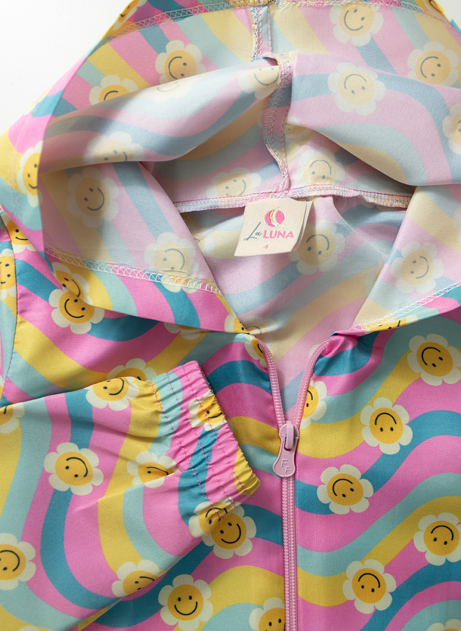 Conjunto Infantil Menina Corta Vento C/Capuz Margaridas Rosa 0184 - Laluna