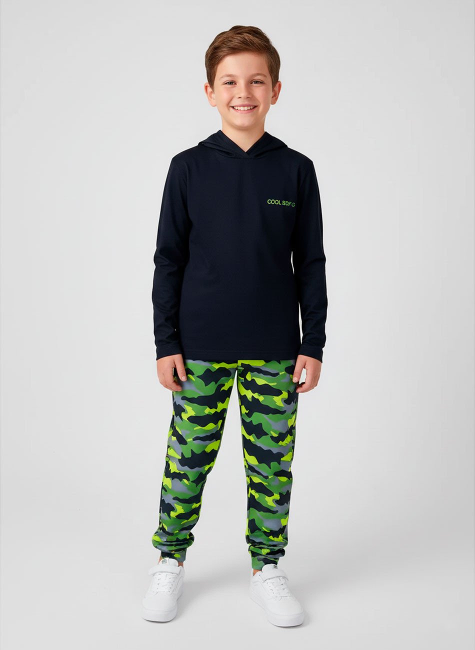 Conjunto Infantil Meia Estação Menino com Capuz Cool Boy Preto/Verde 0154 - Keki Boys