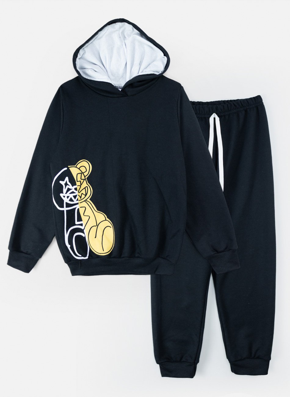 Conjunto Infantil Menino Moletom C/Capuz Urso Preto 0250 - Torrox