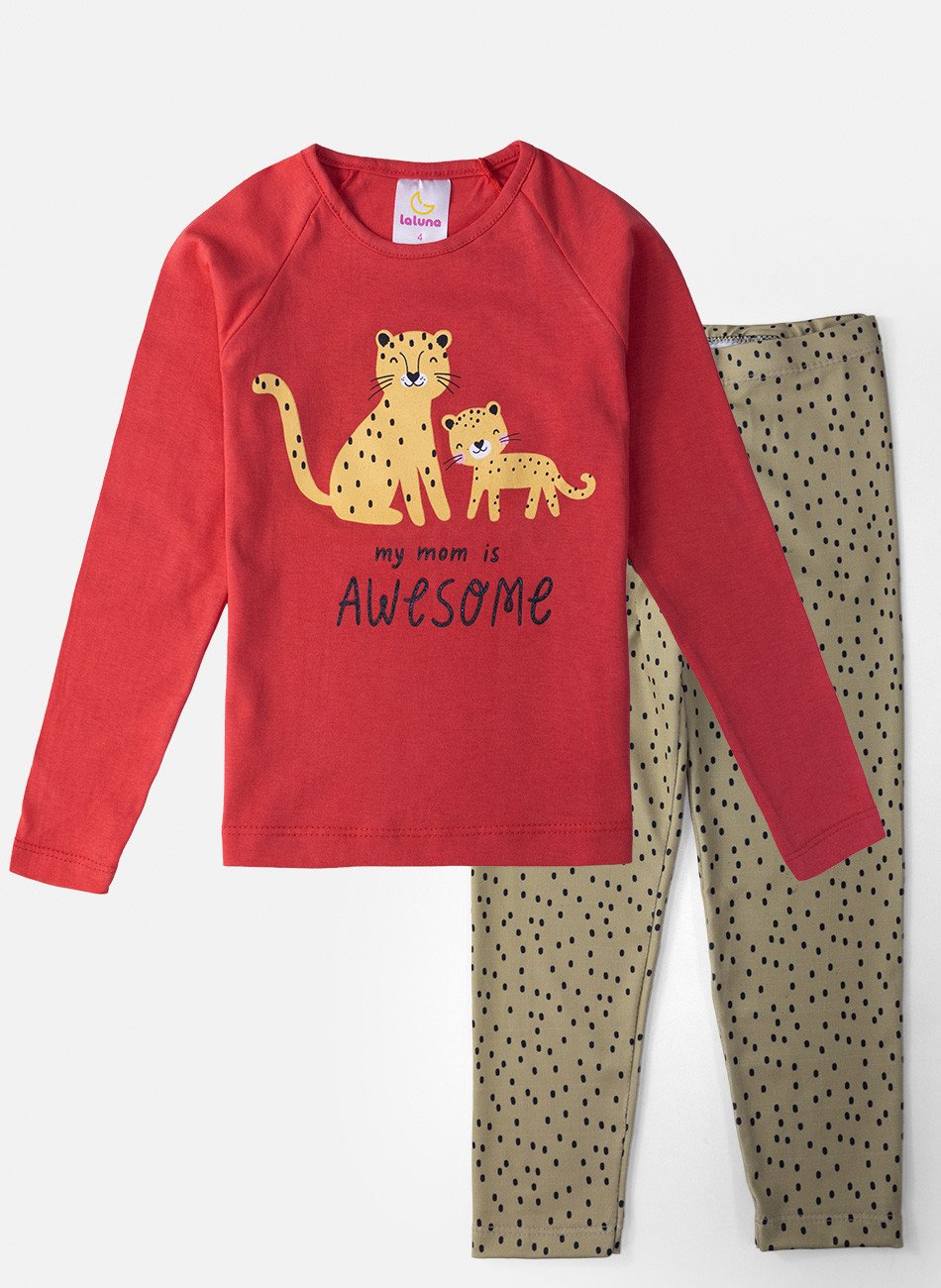 Conjunto Infantil Menina Meia Estação Onça Vermelho 0135 - Laluna