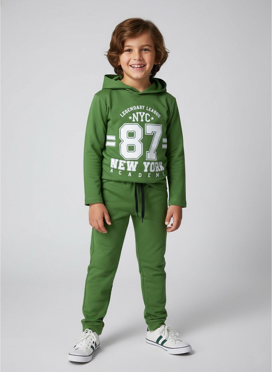 Conjunto Infantil Menino Moletom New York Academy Verde 0379 - Laluna