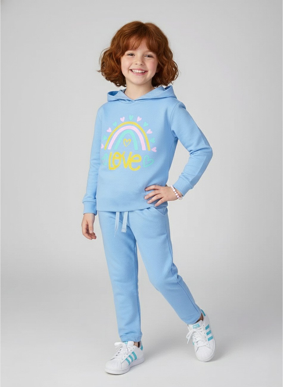 Conjunto Infantil Menina Moletom Love Azul 0401 - Laluna