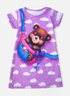 Vestido Infantil Manga Curta Urso e Bolsa Lilás 220 - Laluna