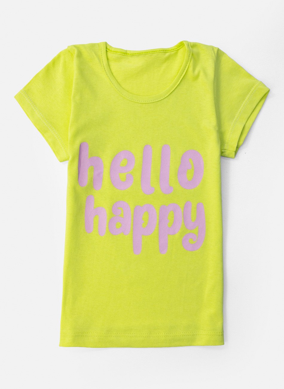 Conjunto Infantil Menina Hello Happy Flores Amarelo Lima 0653 - Laluna